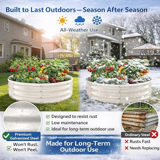 Round Galvanized Raised Garden Bed, 3x3x1FT Heavy Duty Modular Metal Planter Box, Easy DIY Assembly, Above Ground Gardening Bed for Vegetables, Flowers & Herbs