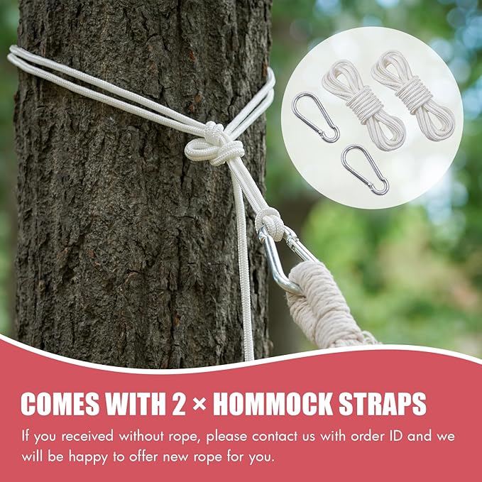 Brazilian Double Hammock 2 Person with Tree Straps, Cotton Hammock with Carrying Bag - Woven Hammock for Patio, Backyard, Porch, Outdoor and Indoor Use - Soft Cotton Fabric Hammocks