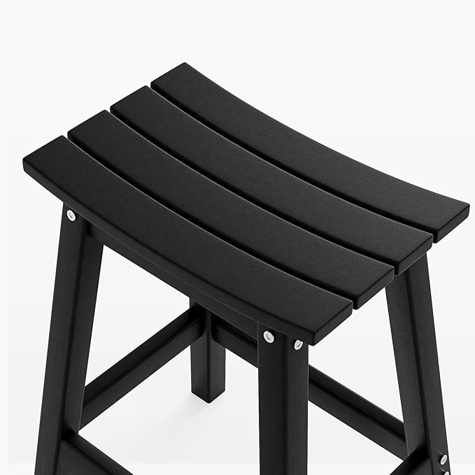 VINGLI 24 Inch Outdoor Bar Stools Set of 2, HDPE Weather Resistance Counter Height Bar Stools Durable Heavy Duty Patio Chairs for Bar Deck Balcony Kitchen Counter and Yard (Black, 24 Inch 2PC)