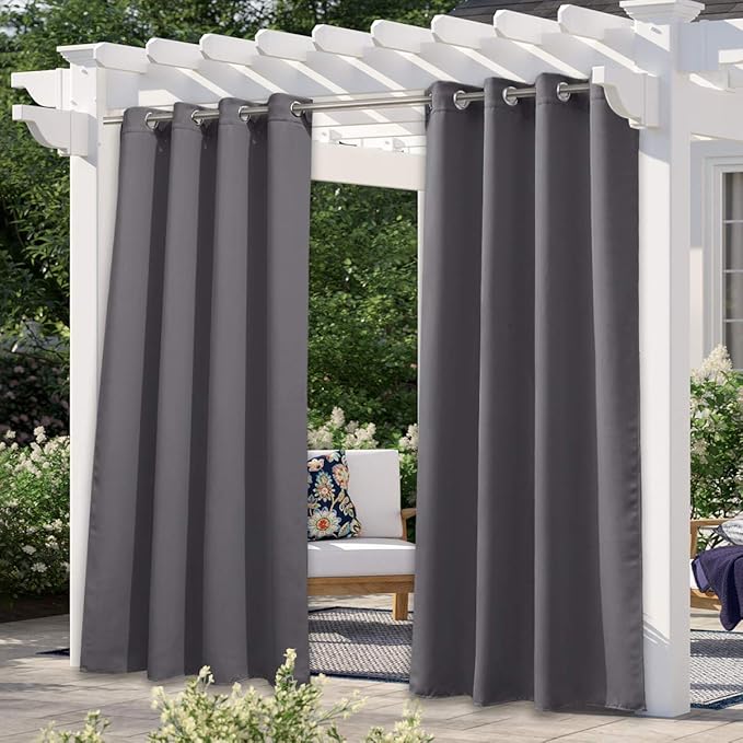 NICETOWN Indoor & Outdoor Blackout Curtain 84 inches Long for Patio Waterproof, Room Darkning Thermal Insulated Privacy Panel for Bathroom/Gazebo/Deck/Patio, 1 Panel, 52" W, Grey