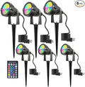 Christmas Outdoor Landscape Spotlight with Timer, 10W LED Color Changing Outdoor Spot Lights IP65 Waterproof RGB Metal Case Spotlights with Stake Stand for Yard Garden Lawn House, 6 Lights