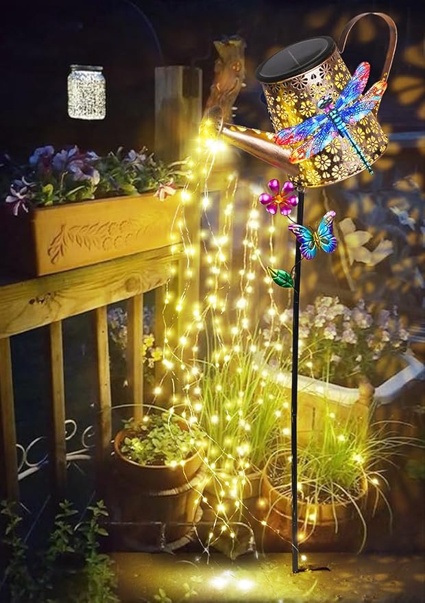 Solar Watering Can with Lights Outdoor Garden, 41in Large Dragonfly Garden Stake Lights, Waterproof Decoration for Yard Lawn Pathway, Gifts for Mom Grandma Women Birthday Gardening Gift