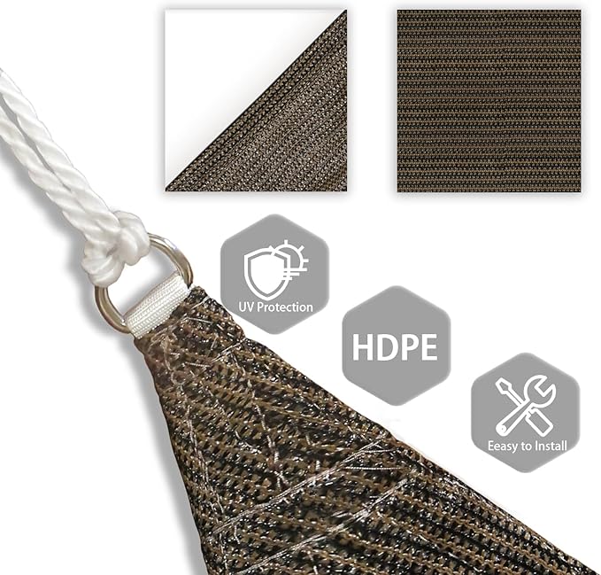 Patio Paradise 2' x 2' x 2' Sun Shade Sail Triangle Canopy Shade Cloth Fabric Sunlight Block Patio Pergola Cover HDPE Deck Awning for Outdoor Backyard Roof Shading, Brown