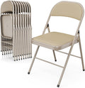 VINGLI 10 Pack Folding Chairs with Padded Seats, Metal Frame with Pu Leather Seat & Back, Capacity 350 lbs, Set of 10, Khaki