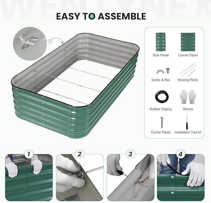 5×3×1.4FT Galvanized Raised Garden Bed Outdoor, Metal Raised Garden Bed Kit, Large Planter Raised Beds, 4 In1 Modular Raised Planter Box Outdoor,Raised Beds for Gardening for Vegetables Flowers Herbs