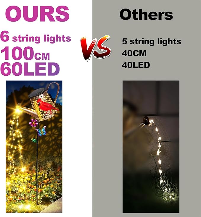 Solar Watering Can with Lights Outdoor Garden, 41in Large Red Cardinal Garden Stake Lights, Waterproof Decoration for Yard Lawn Pathway, Gifts for Mom Grandma Women Birthday Gardening Gift
