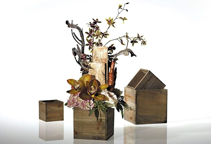 Wooden Planter Box I Rustic Barn Wood with Plastic Liner l Garden Decor l Restaurant and Wedding Decorations (6x6 Set of 2, Natural)