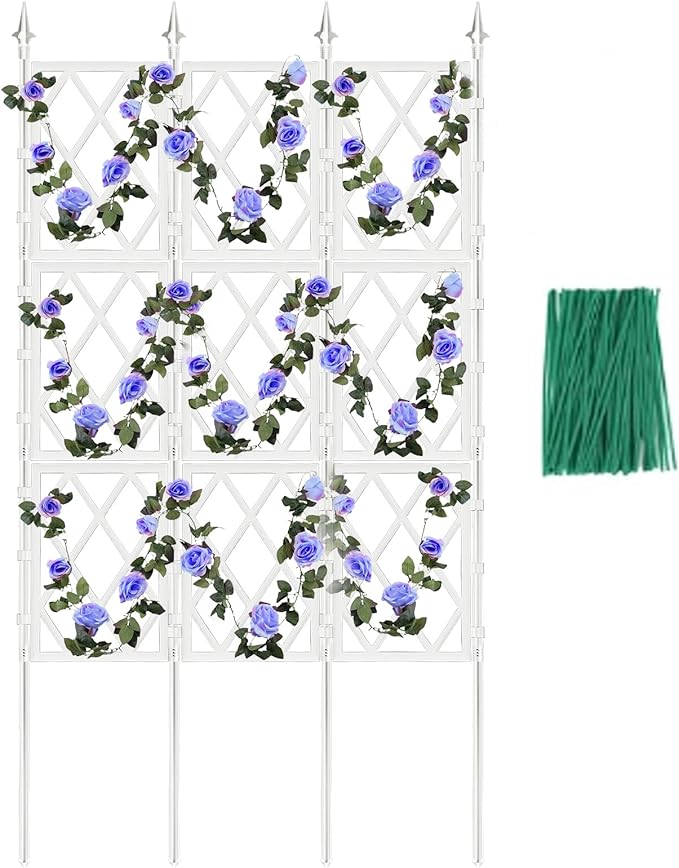 5.25FT Metal Pipe Trellis for Climbing Plants Outdoor, Garden Wall White Trellis with Garden Twist Tie, Support Tall Plant Fence for Ivy Vines Rose Flower