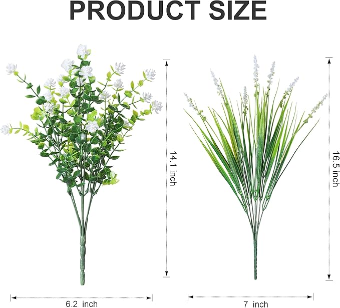 HyeFlora 20 Bundles Artificial Fake Outdoor Plants Flowers for Spring Decoration, UV Resistant Realistic White Plastic Flowers Faux Plant Monkey Grass for Planter Home Garden Porch Patio Window Box