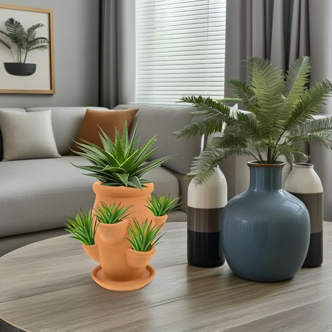 BESTonZON Terracotta Multi Pocket Succulent Plant Pot Lightweight Strawberry Planter Indoor Clay Flower Pot for Garden Decorative Use Khaki