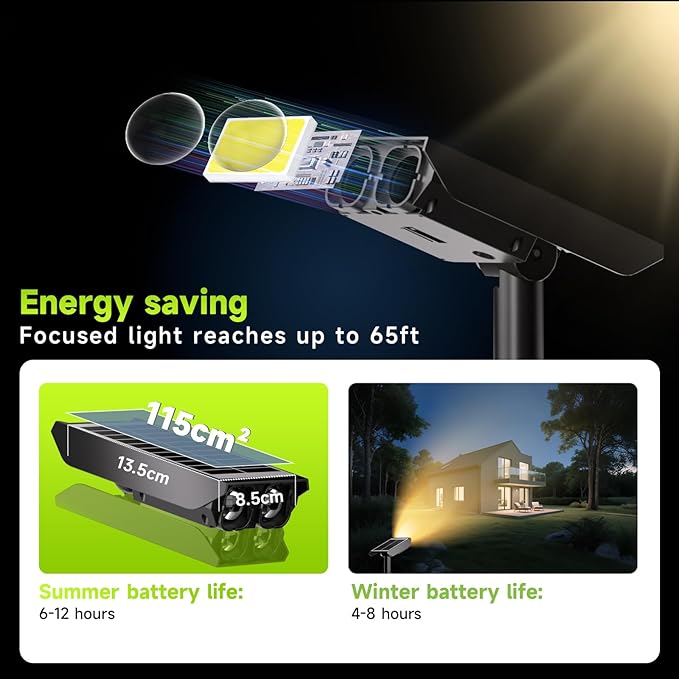 Solar Spotlights Outdoor Waterproof- 2 IN 1 Solar Spot Lights Outdoor with 2 Lighting Modes & PC Light Guide Column for Garden Yard Pathway | Warm Yellow 3000k Spotlights | IP65 Waterproof | 4 Pack