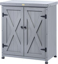 HABAU Outdoor Storage Cabinets Weatherproof for Patio, Garden Work Bench with Shelves & Metal Tabletop, Wooden Potting Table Workstation