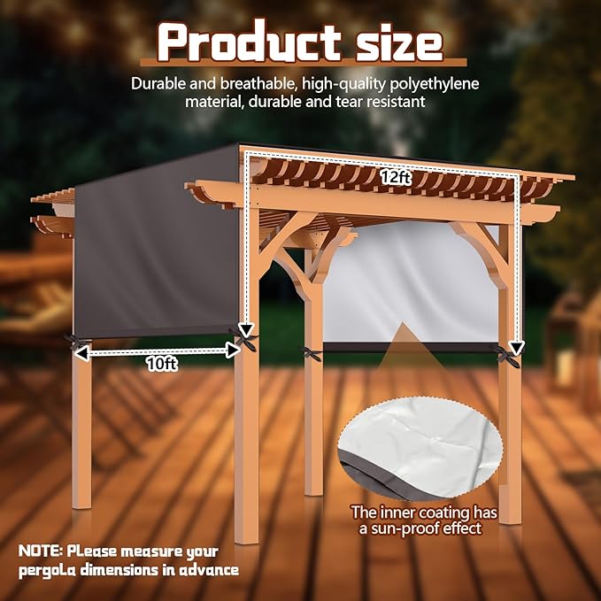 Universal Pergola Replacement Canopy Outdoor Canopy Shade Cover Waterproof Shade Top Cover for Outdoor Patio Porch Backyard(12 x 10 ft,Coffee)