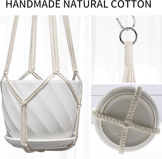 Macrame Plant Hanger, Fits 4-13 Inch Pots, Boho Hanging Plant Holder for Indoor Outdoor, 35 Inch, Set of 2, White (No Flowerpot)