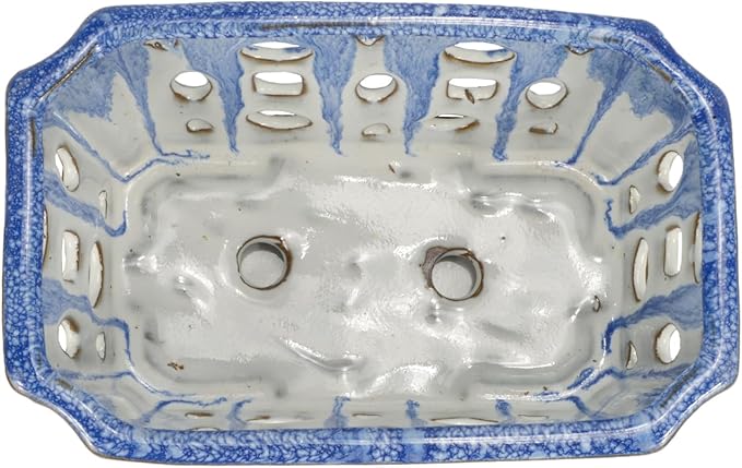 W&W Orchid Pot with Holes and Saucer for Repotting, Blue and White, 9.7 Inch