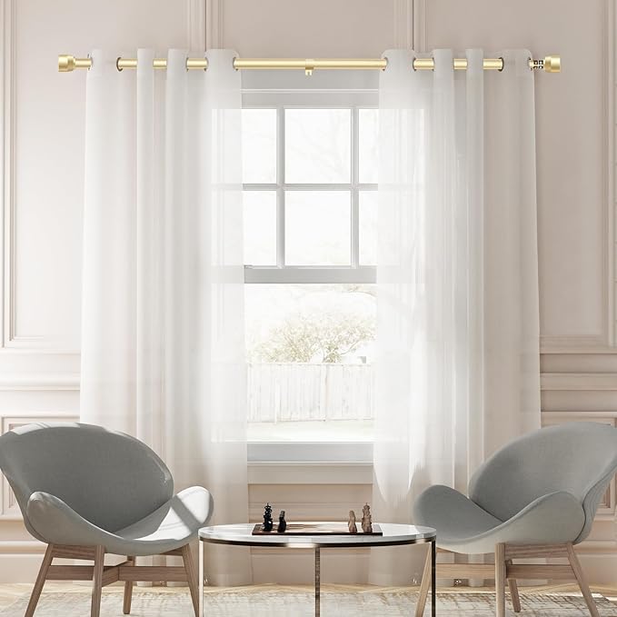 Gold Curtain Rod Itself is 30-144 inch 2 Pack, Fit 30 to 142, 66 to 120 inch Windows with 1 Inch Diameter, Splicing Extra Long Heavy Duty Adjustable Telescopic Rod