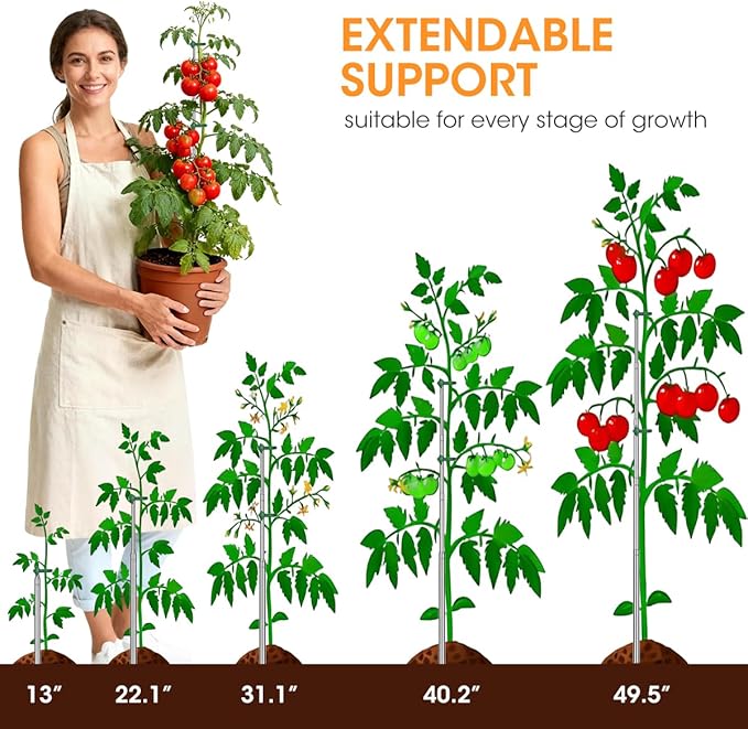 Aieve Extendable Plant Stakes, 13in to 49in Stainless Steel Telescoping Monstera Plant Support Stakes, Indoor Outdoor Garden Stake Support Sticks for Tomato Vegetables Monstera Vine (5 Packs)