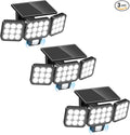 WdtPro Solar Lights Outdoor Flood Light 3 Pack, 3500LM Bright Motion Sensor Outdoor Lights, 3 Heads & Upgrade Glass Panel, LED Solar Powered Security Light Spotlights Waterproof for Outside Yard