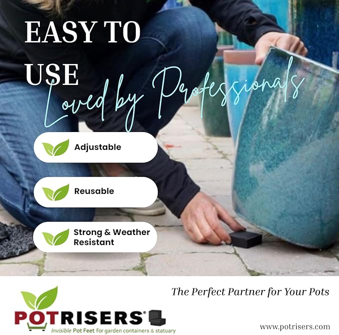 (Standard Size -32 Pack) - Invisible Pot Feet to Elevate up to 8 Flower Plant Planters or Statues | Perfect for Patios, Decks, Gardens, and Greenhouses - Made in the USA