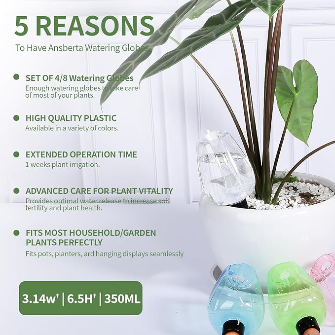 8 Pcs Plant Watering Globes Self Watering Planter Insert Plants Top Fill Water Device Plastic Water Bulbs Slow Release Terracotta for Plants, Clear