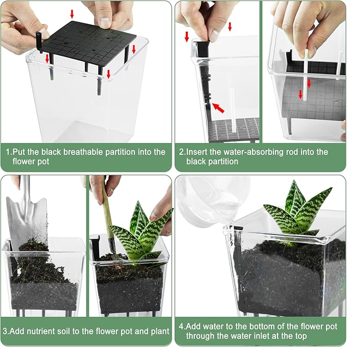 Self Watering Pots Set, 3 Pack 2.7 Inch Pots for Indoor Plants, Clear Nursery Planter with Deep Reservoir for Succulents, Seedlings, Small Plants