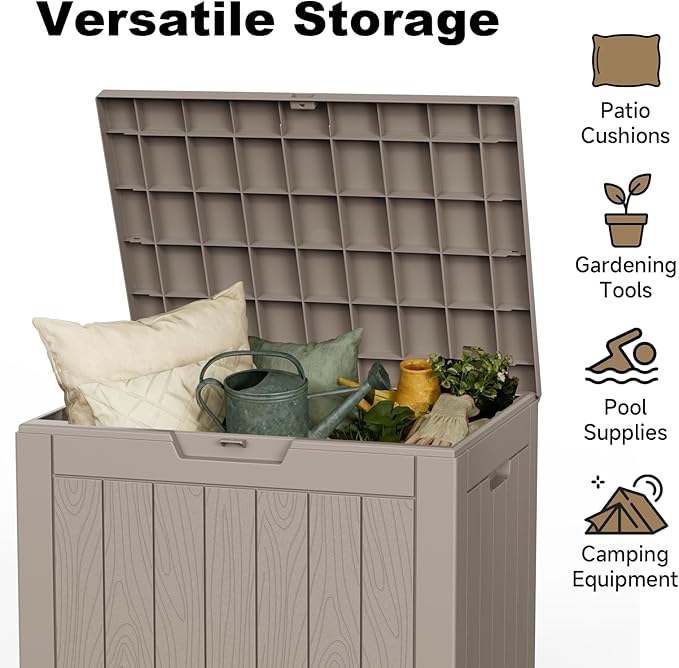 30 Gallon Outdoor Deck Box, Lockable Waterproof Outdoor Storage Boxes For Garden Tools,Indoor Cushions,Accessories Outside Storage Resin Weatherproof Container(Grey)