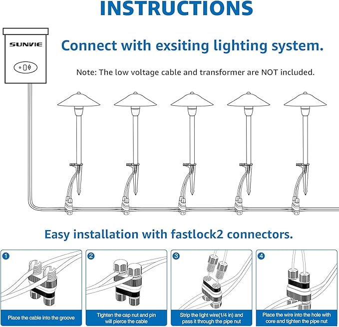 SUNVIE Low Voltage Pathway Lights Wired Path Light Outdoor 3W 12-24V 3000K Waterproof Aluminum LED Landscape Lights with Connector for Garden Walkway Yard - ETL Listed Cord, 8 Pack