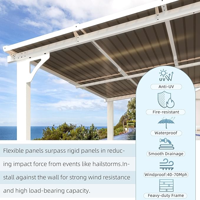 AECOJOY 20' x 12' White Gazebo Pergola, 12x20 Large Wall Mounted Lean to Pergolas and Gazebos on Clearance with Patio Roof, Outdoor Patio Metal Awnings for Decks, Porch, Backyard