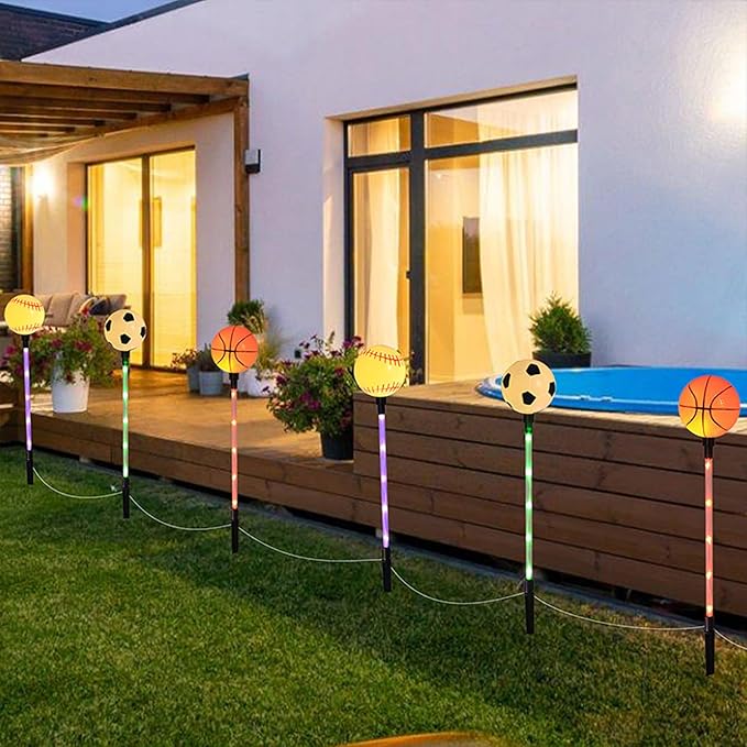 Solar Lights Outdoor, Baseball Soccer Basketball Theme LED Stake Light for Garden Yard Pathway Patio Walkway Landscape Decoration