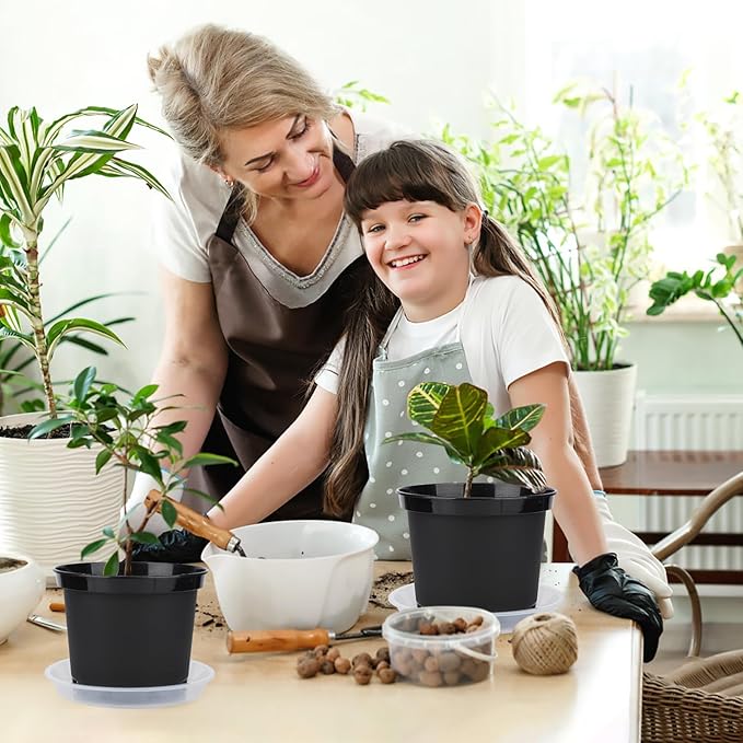 GREANER Plastic Garden Pots, 8 Inch Nursery Pots for Indoor Outdoor Plants, Black Plastic Planters for Planting Seeds, Flower, Succulent(Pack of 10)