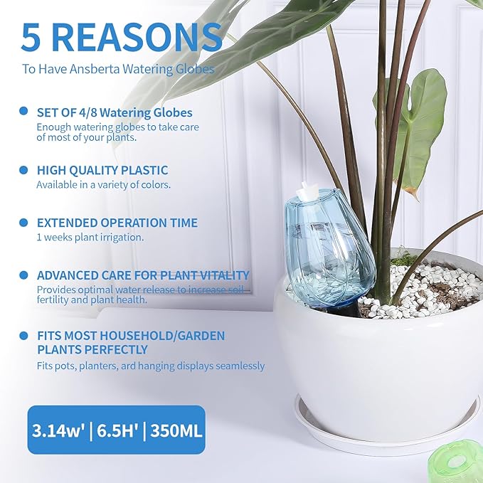 8 Pcs Plant Watering Globes Self Watering Planter Insert Plants Top Fill Water Device Plastic Water Bulbs Slow Release Terracotta for Plants, Blue