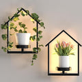 Wall Planters for Indoor Plants with Lights, 2 Pack House Shape Plant Shelves, Anti-Rust Hanging Wall Plant Holder with Warm Light for Home Decor Indoor Outdoor, Entryway Housewarming/Wedding