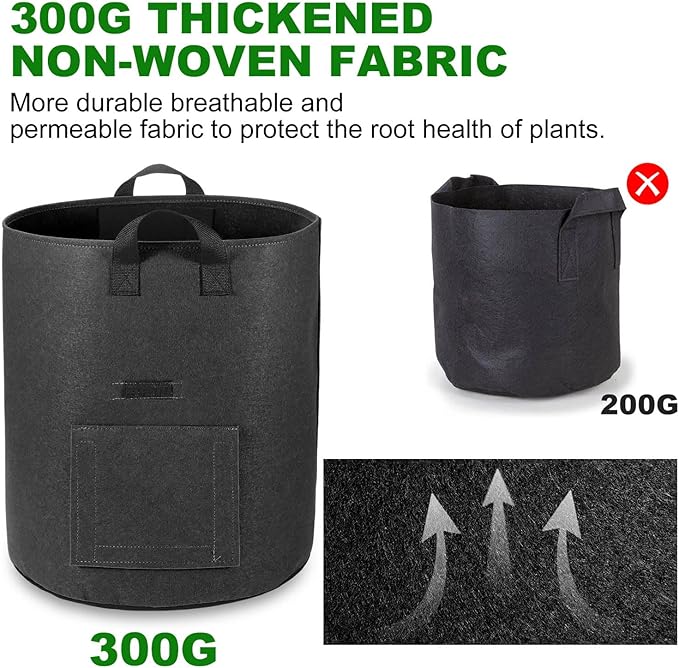 4-Pack 10 Gallon Potato Grow Bags with Flap Window, Heavy Duty Aeration Fabric Pots with Handles for Garden and Planting(Black)