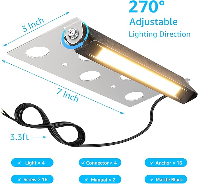 SUNVIE 7 Inch Hardscape Lighting 5W LED Retaining Wall Lights 3000K Warm White Low Voltage Landscape Lighting Waterproof Outdoor Step Lights with Connectors Paver Lights for Retaining Wall ETL, 4 Pack