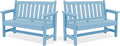 SERWALL Outdoor Bench, HDPE Outdoor Benches Weatherproof, 2-Person Garden Bench with 660 lbs Weight Capacity, Patio Benches for Outdoors, Garden, Porch, Backyard and Park, Light Blue, 2 Pack