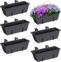 ETELI Deck Railing Planter Boxes 6 Pack Window Box with Brackets Adjustable Balcony Fence Planters Hanging Flower Boxes for Porch Patio Garden Outdoor, Grey & Black