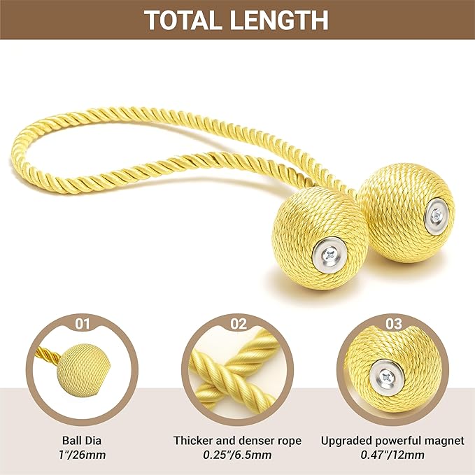 Hion Magnetic Curtain Tiebacks Golden 6 Pack, Curtain Tiebacks Buckles Holdbacks Holders Hooks Clip for Home Bedroom Office Decorative Thick or Thin Curtain