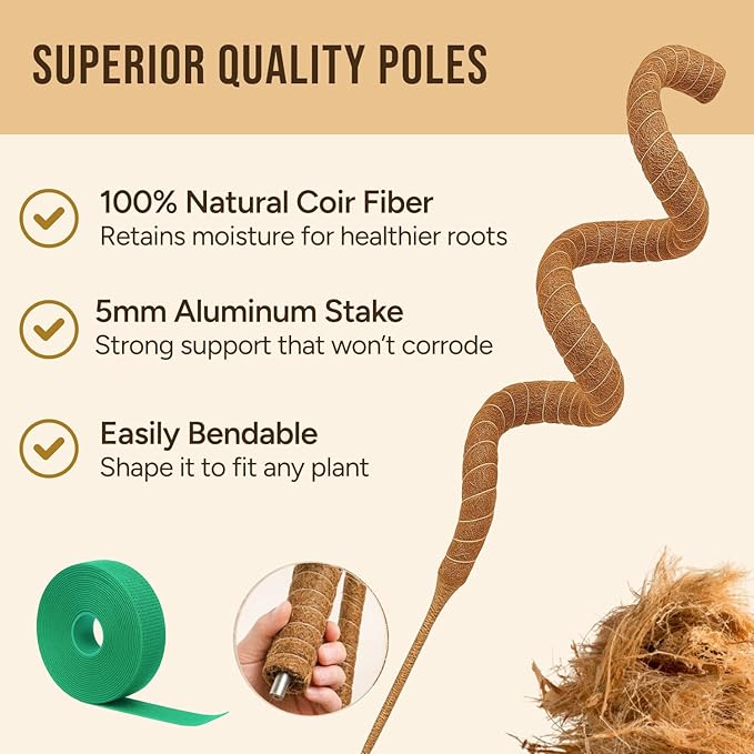 Moss Pole Monstera Plant Support – 48” Bendable Moss Pole Monstera Plant Support, Plant Stakes for Indoor Plants, Tall Plant Sticks Support for Climbing Plants