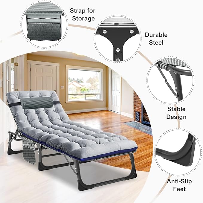 ABORON 2PK Heavy Duty Tanning Chair, 5-Gear Outdoor Folding Chaise Lounge Chair with Cushion,Portable Beach Lounge Chair for Outdoor Sunbathing Patio Pool Lawn Deck Poolside