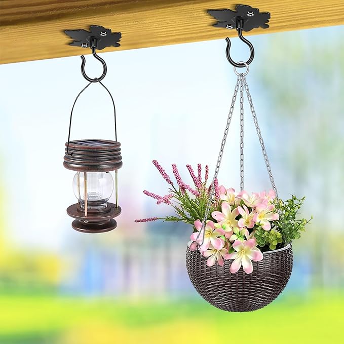 Dolibest Wall Mount Ceiling Hooks, Plant Hooks for Ceiling, Metal Plant Bracket Iron Wall Mount Lanterns Hangers Hooks for Hanging Plants Lights, Outdoor Wire, Fairy Lights, Wind Chimes, Black (4PCS)
