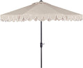 SAFAVIEH 9ft Outdoor Patio Umbrella, Round, Valance, Beige & White Trim, Auto Crank Tilt, UV Resistant for Deck, Backyard, Poolside (PAT8006C)