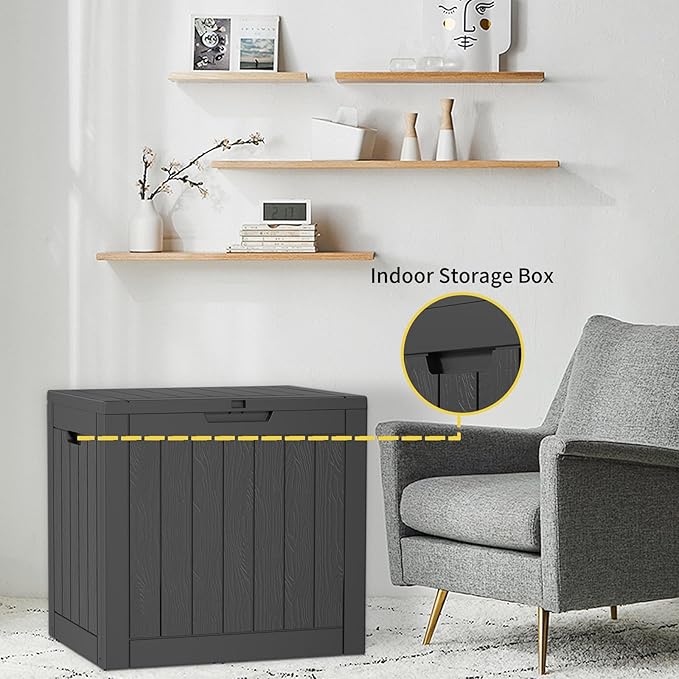ROJIK 37 Gallon Outdoor Storage Box,Deck Box - Waterproof Patio Furniture, Garden Tools, Cushions, Pool Accessories Storage Bench with Lockable Lid and Side Handles (Black)