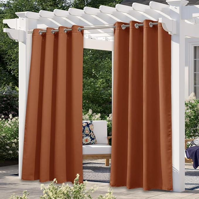 NICETOWN Patio Outdoor Waterproof Curtain, Rustproof Grommet Thermal Insulated Blackout Outdoor Drape Privacy Blinds for Porch/Yard, Mecca Red, 1 Panel, W52 x L120