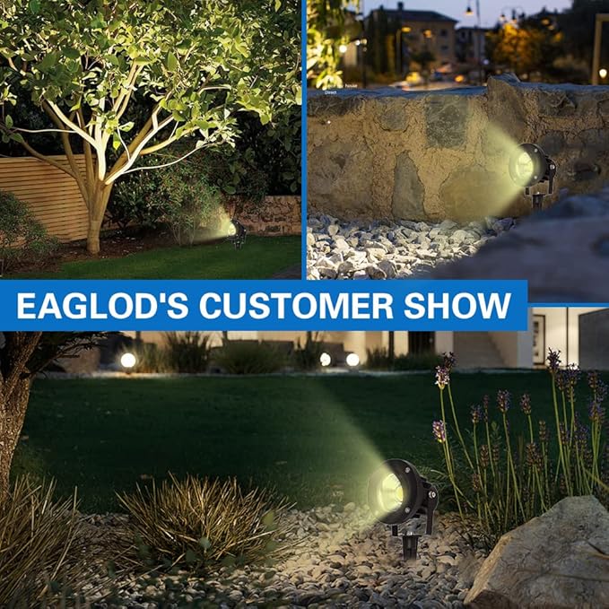 EAGLOD 20W Led Spotlights Outdoor Landscape Lights,Low Voltage Led Landscape Lighting, 12V ~24V AC/DC Waterproof Landscape Spotlights with Stake for Tree Flag Lights 3000K Ultra Warm White (4Pack)
