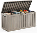 DRATO 75 Gallon Deck Box, Waterproof Resin Large Outdoor Storgae Box for Patio Furniture, Patio Cushions, Gardening Tools, Pool Supplies, Lockable（Gray，75 Gallon）