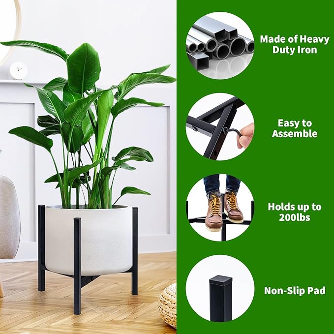 Airpark Plant Stand Indoor Adjustable, Metal Modern Plant Stand, Heavy Duty Stable Plant, Fit 8-12 inch Pots, Number of Items-3, Color-Black (Pot & Plant Not Included)