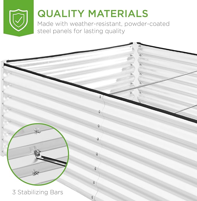 Best Choice Products 8x4x2ft Outdoor Metal Raised Garden Bed, Deep Root Planter Box for Vegetables, Herbs & Flowers, 478-Gallon Capacity, 100% Non Toxic Materials - White