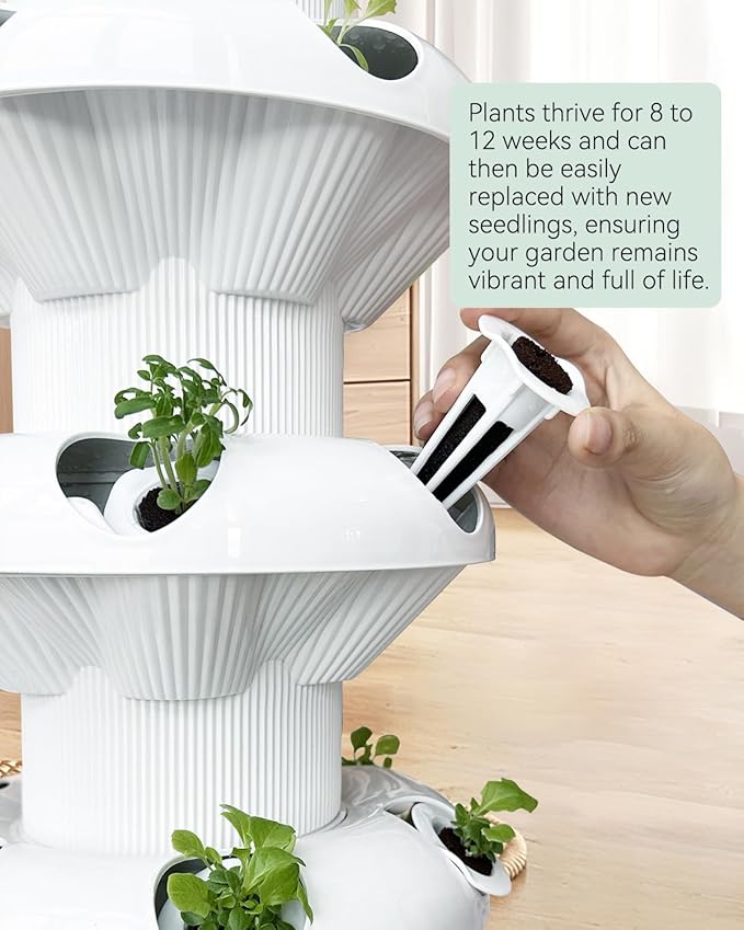 Vertical Hydroponics Growing System Kit, Indoor Outdoor Gardening System Kits, Herb & Fruits Growing Hydroponic Tower, 6 Layers (36 Pods)
