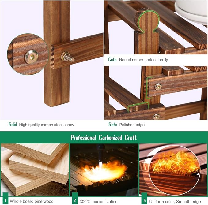 Wood Flower Stand Small Plant Stand Indoor Outdoor Plant Shelf Low Window Shelf for Plants Windowsill Plant Rack for Patio Balcony Hallway Garden (33.5”Long,Multiple Combination Way)