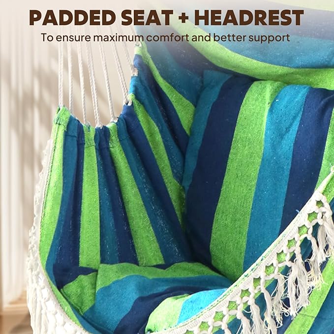 Chihee Hammock Chair 4.9ft x 3.9ft Max 500 Lbs Widen Hanging Swing 2 Cushions Included Metal Spreader Bar with Anti-Slip Grooves Portable Comfy Hanging Chair Side Pocket Bohemian Chair Indoor Outdoor